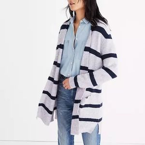 Madewell Kent Cardigan Sweater - Grey Navy Stripe